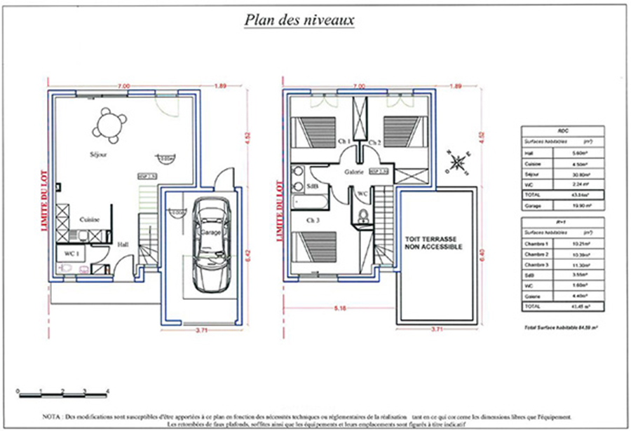 Plan des niveaux votre maisons et terrain à partir de 205000€ 